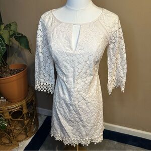Adrianna Papell white Lace 3/4 Sleeve Dress